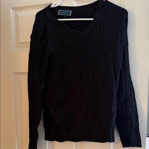 Black V-Neck Cable Knit Sweater